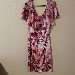 Nordstrom Connected Apparel floral cape dress, size 14, color Cameo pink floral